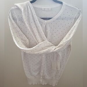 Active USA White Cardigan with Black Polka Dots